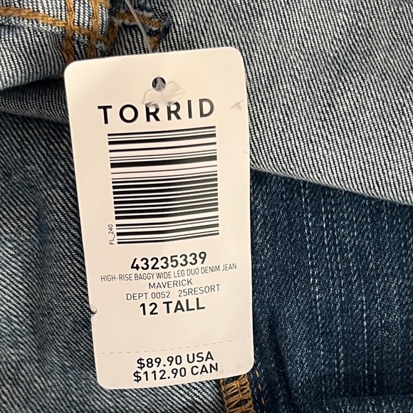 Torrid High-Rise Baggy Wide Leg Duo Denim Jeans Size 12T Inseam NWT - Picture 5 of 7